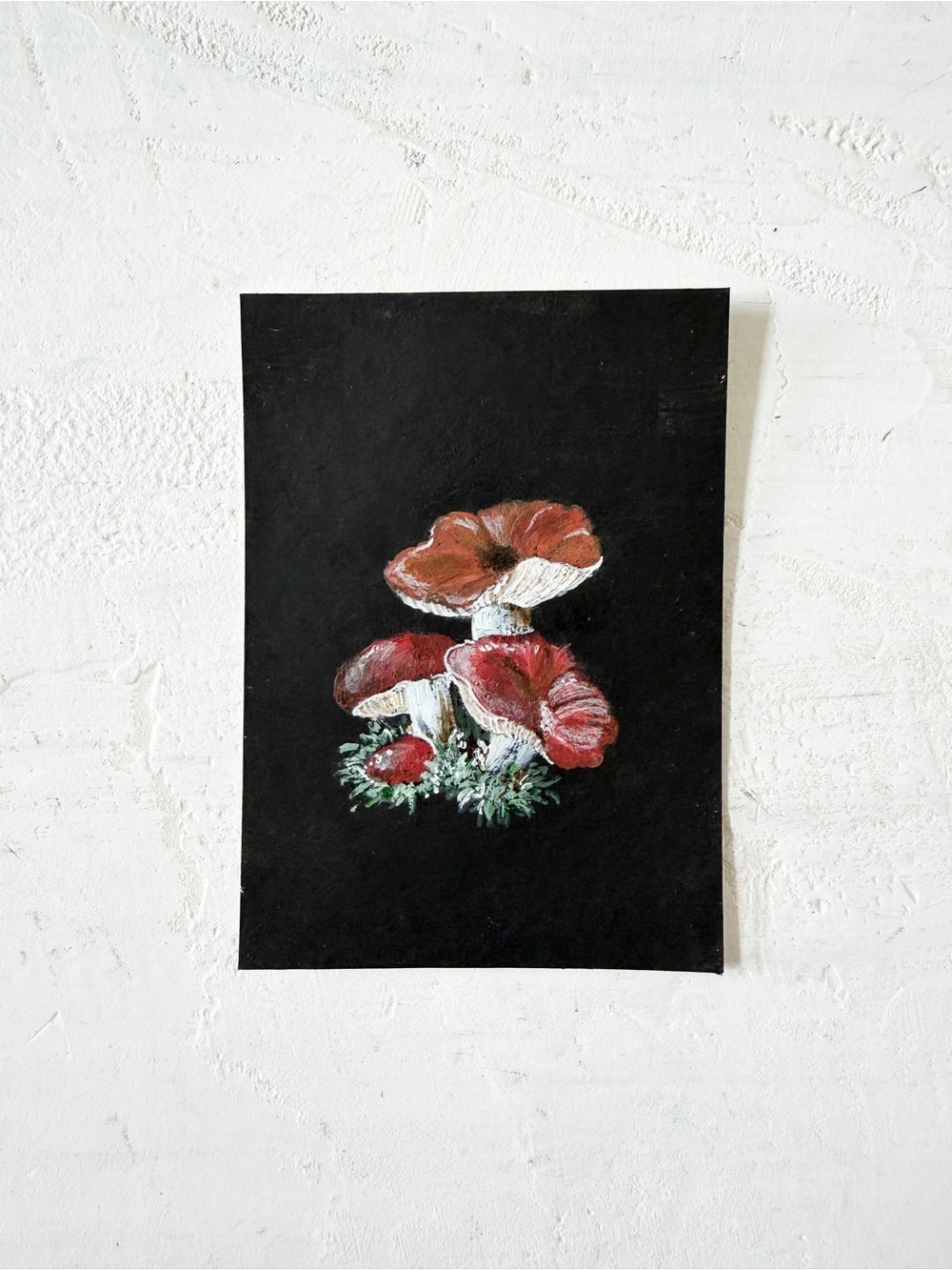 ACEO Original ATC  2.5x3.5 Acrylic Mushroom Nature Moody Painting
